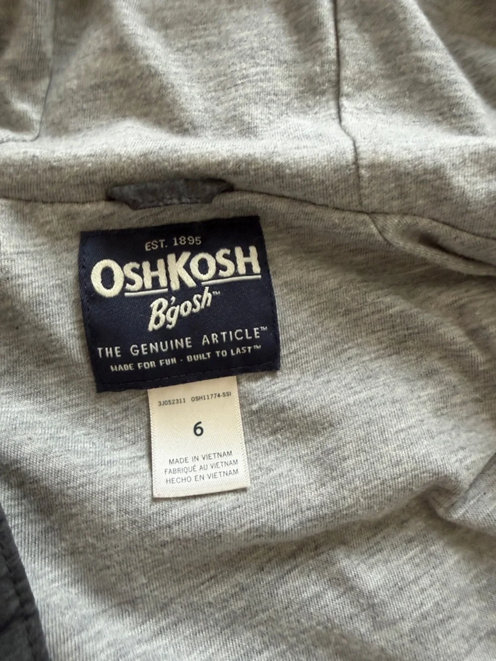 Oshkosh Kids' Gray Hooded Windbreaker Jacket with Gray Camo Sleeves